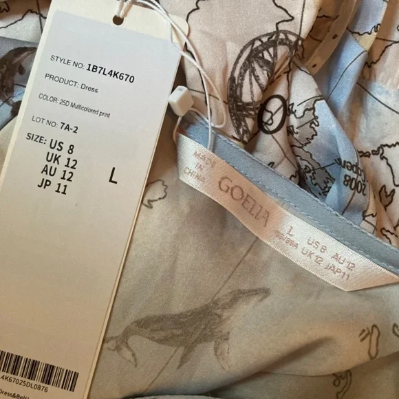 World map silk dress NWT